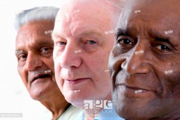 Multiracial group of older men smiling,